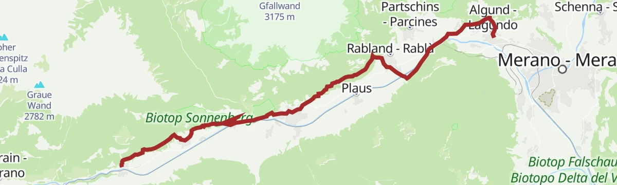 Route map: Cammino di San Giacomo (Jakobsweg) in Alto Adige – 12ª tappa: Lagundo – Castelbello